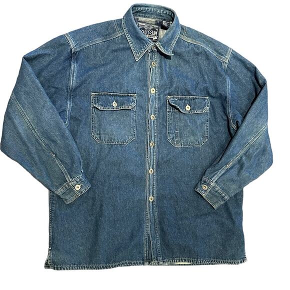 Coliseum Mens Large Denim Shirt with Blue and White Flannel Lining 100% Cotton - Picture 1 of 8